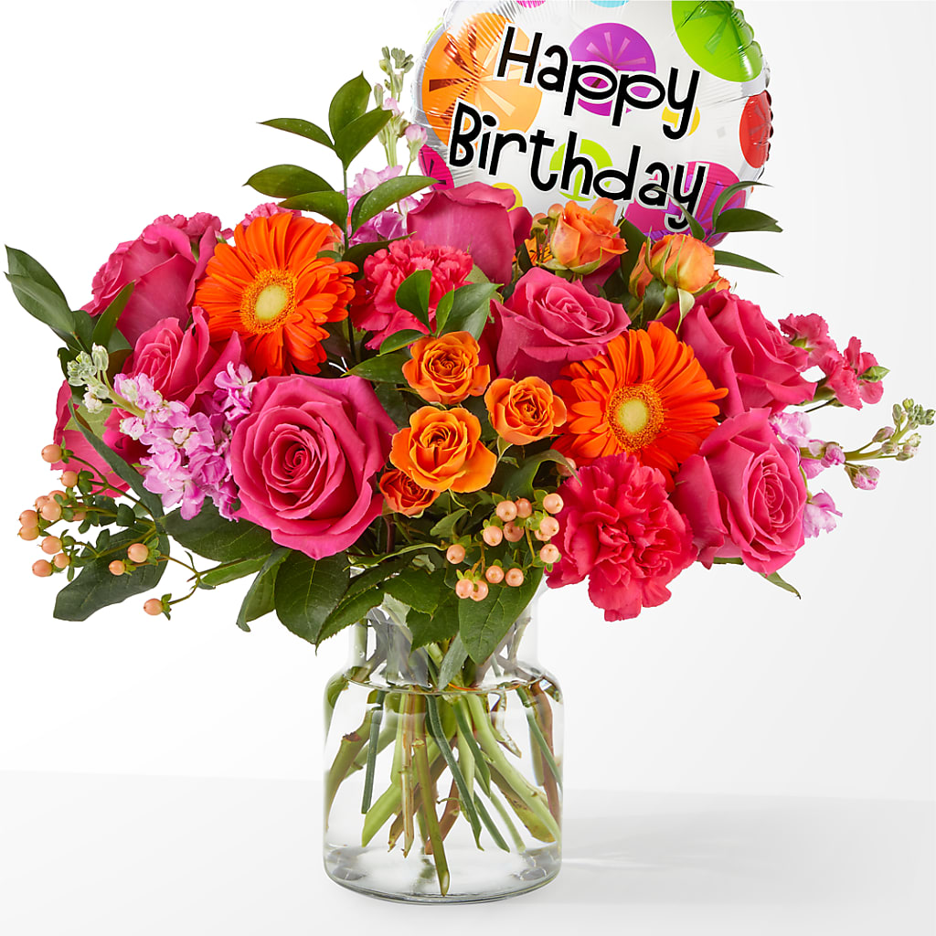 Fiesta Bouquet with Birthday Balloon – Elikonia Flores Y Eventos, San Juan PR