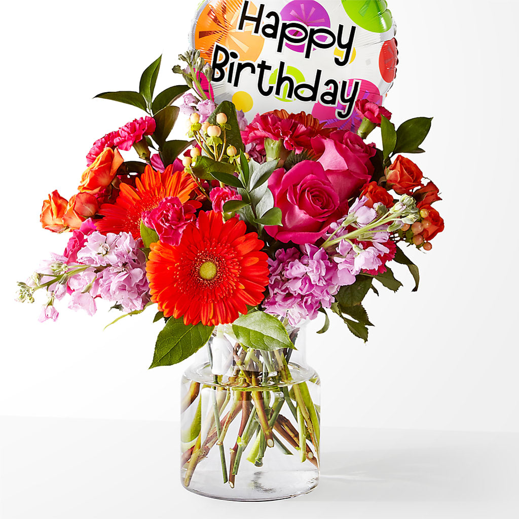 Fiesta Bouquet with Birthday Balloon – Elikonia Flores Y Eventos, San Juan PR