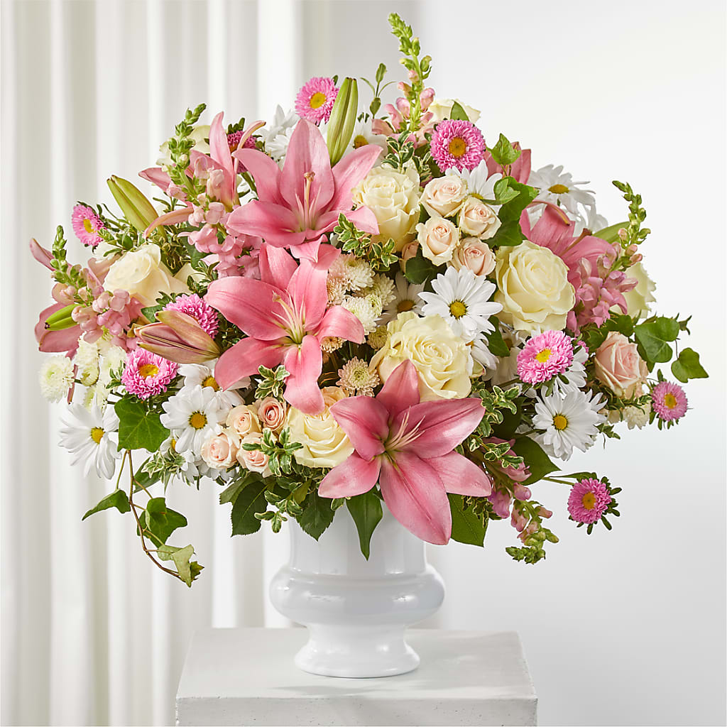 Empathetic Blooms Urn Arrangement – Elikonia Flores Y Eventos, San Juan PR