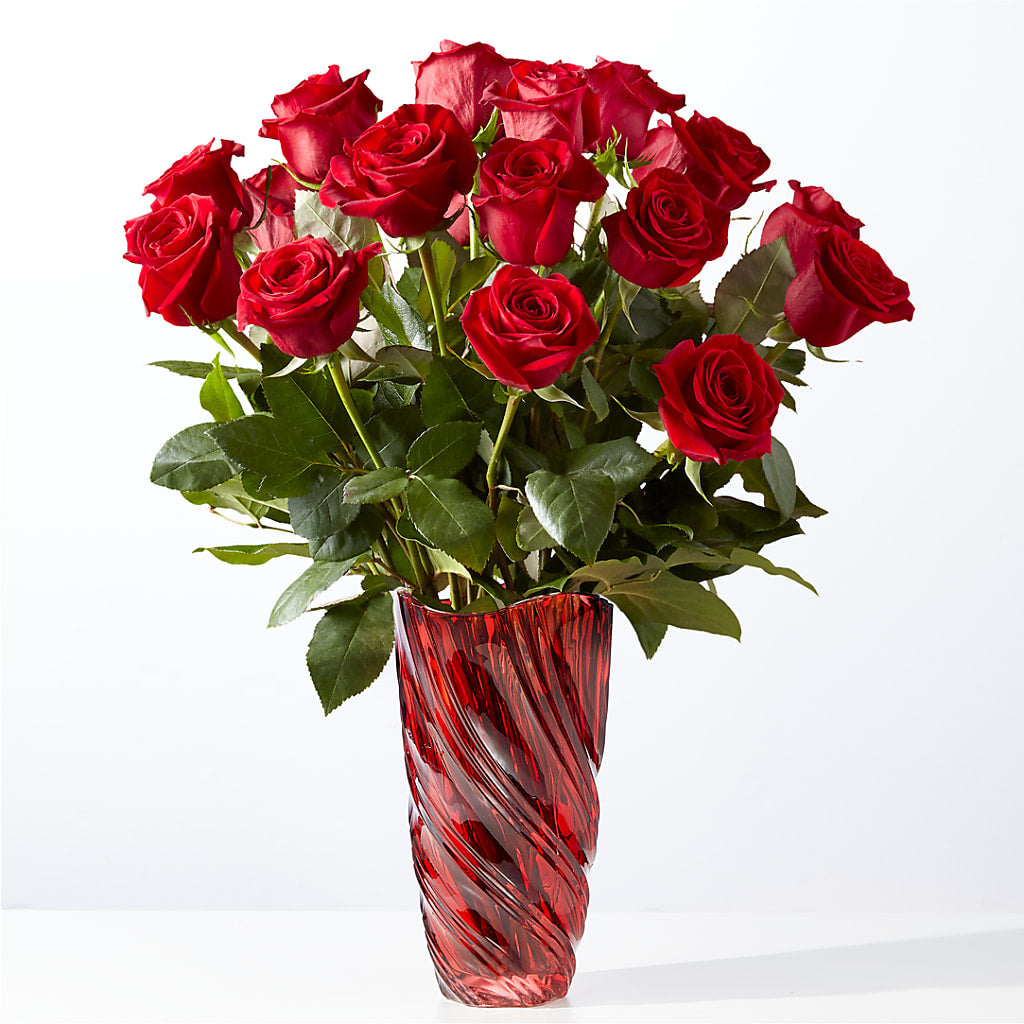 Classic Love Red Rose Bouquet with Luxe Swirl Vase – Elikonia Flores Y Eventos, San Juan PR