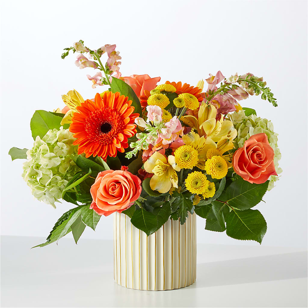 Autumn Sunshine Bouquet with Ivory Vase –  Elikonia Flores Y Eventos, San Juan PR
